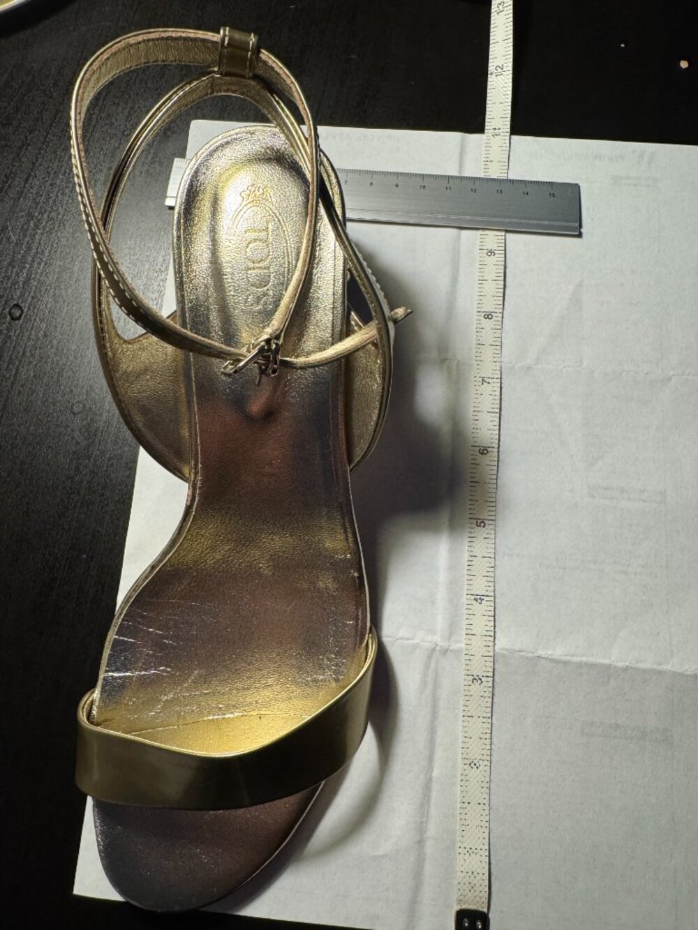 TOD’S Gold Leather Block Heel Sandals, Size 7.5 - Picture 7 of 7
